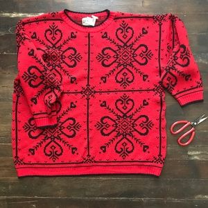80's red retro sweater, oversize fit